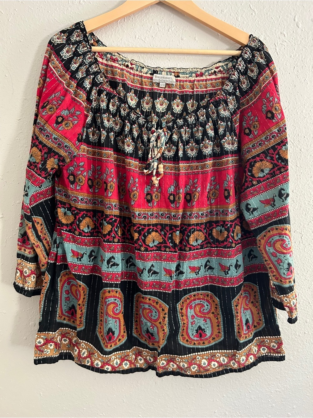 World Market Bohemian Colorful Boho Peasant Top Lightweight Casual Small Medium